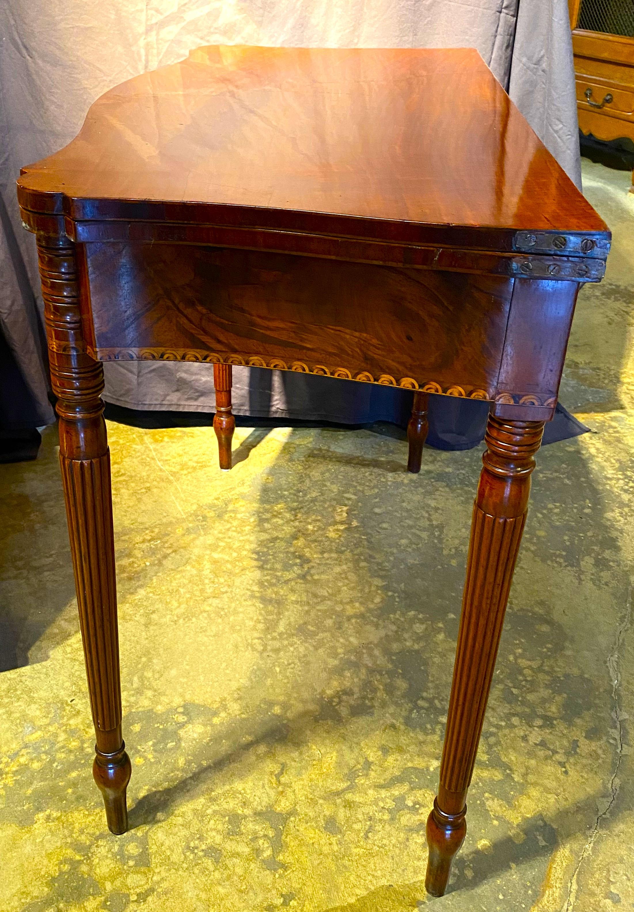 Brass Seymour School Federal Period Mahogany Gaming Table with Lunette Inlay c.1810 For Sale