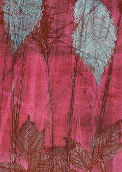 "December" 1971 Original Mixed Media Print in Turquoise and Pink