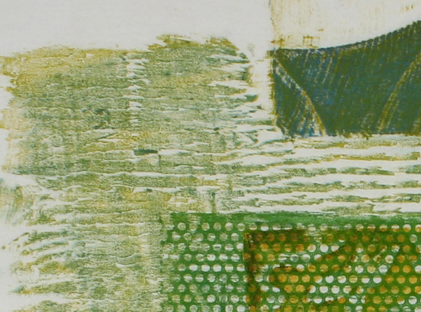 Organic Textured Abstract in Green, Mixed Media Woodcut Print - American Modern Mixed Media Art by Seymour Tubis