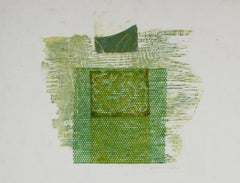 Organic Textured Abstract in Green, Mixed Media Woodcut Print