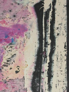 Bright Abstract Dye Transfer Print on Paper in Pink Red Purple Black and Gray