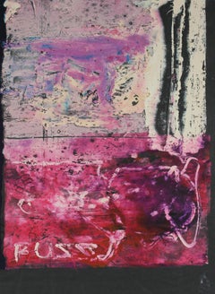 Bright Abstract Dye Transfer Print on Paper in Pink Red Purple Black and Gray 