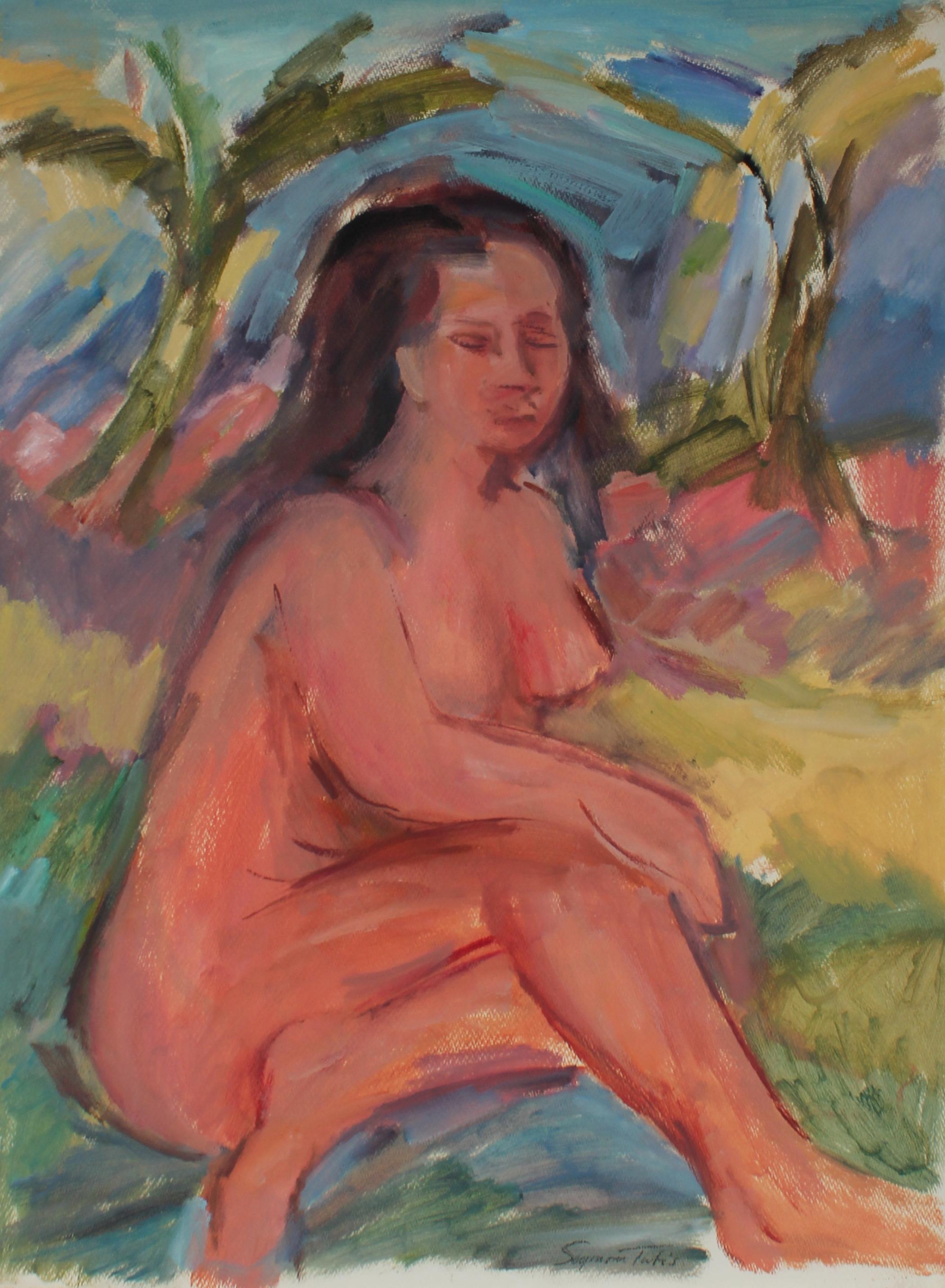 Nude Painting Seymour Tubis - Huile sur papier d
un nu expressionniste chaud