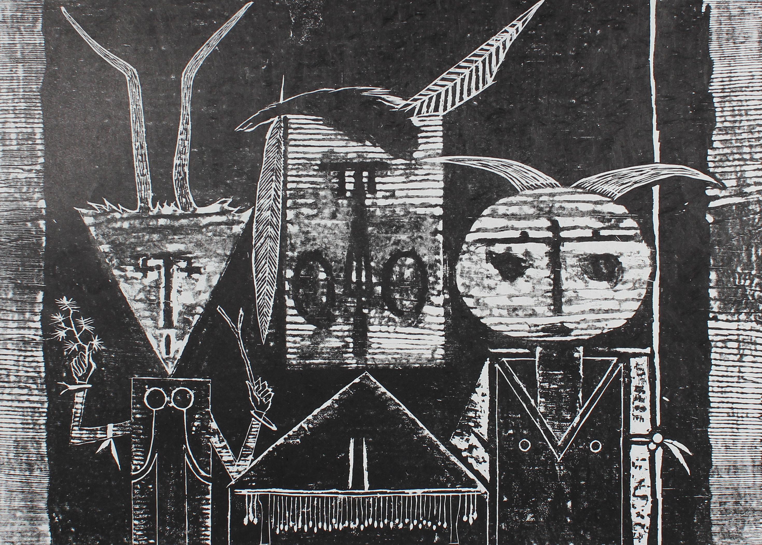 black and white woodblock prints