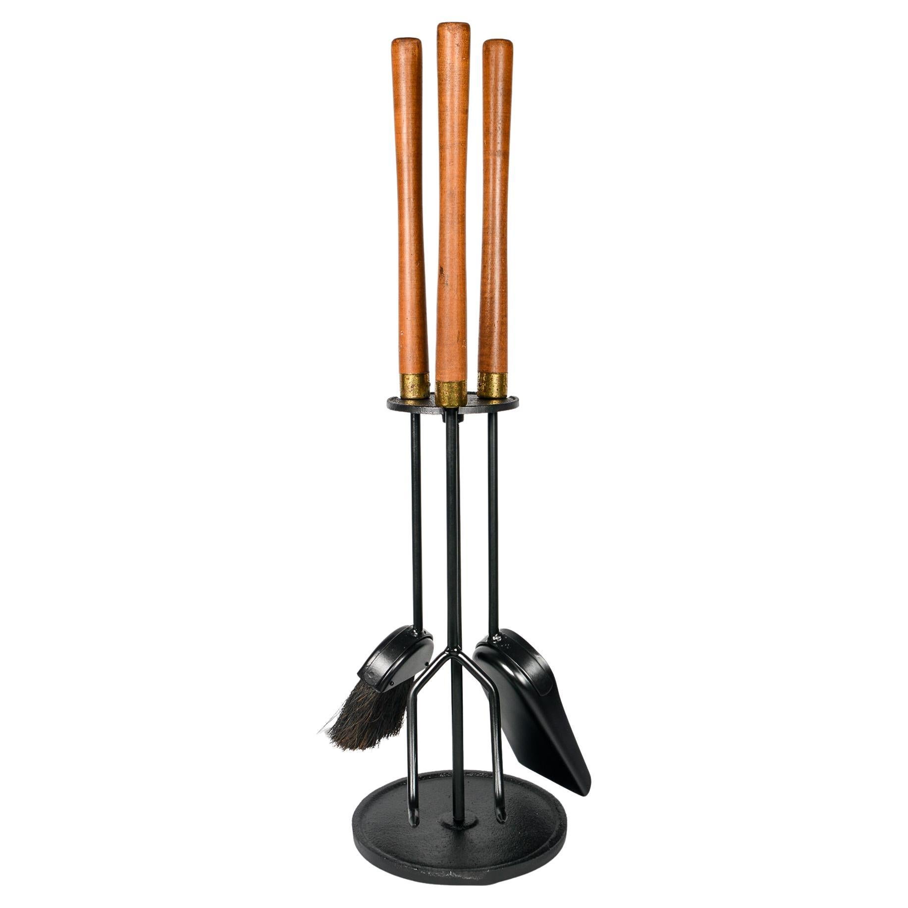 Seymour Walnut and Iron Fireplace Tools For Sale