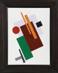 Geometric Abstract on White, Abstract Geometric Oil Painting by Seymour Zayon