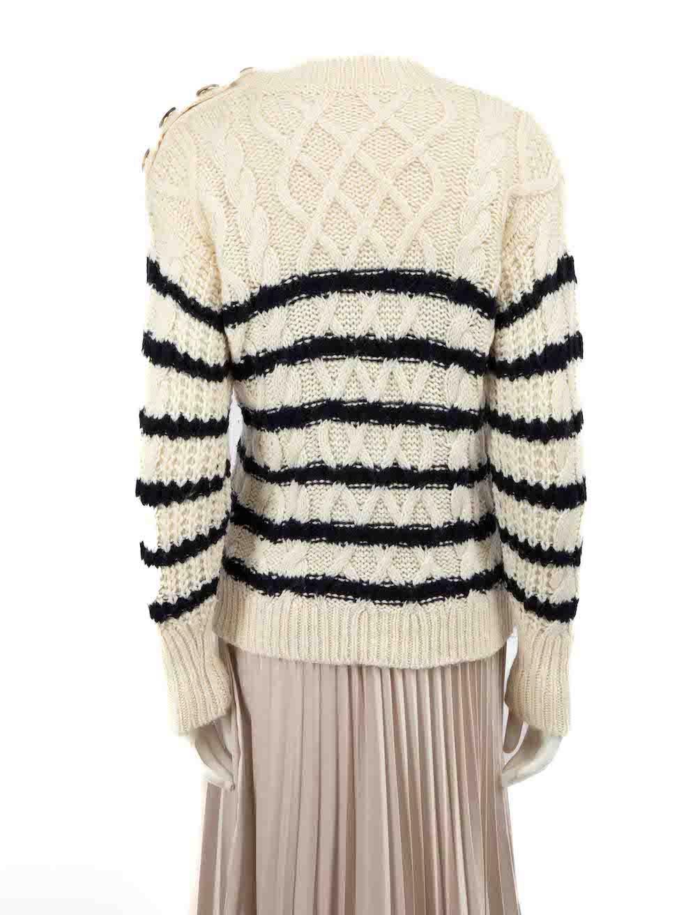 Sézane Ecru Merino Wool Chunky Knit Stripe Jumper Size XS In Good Condition For Sale In London, GB