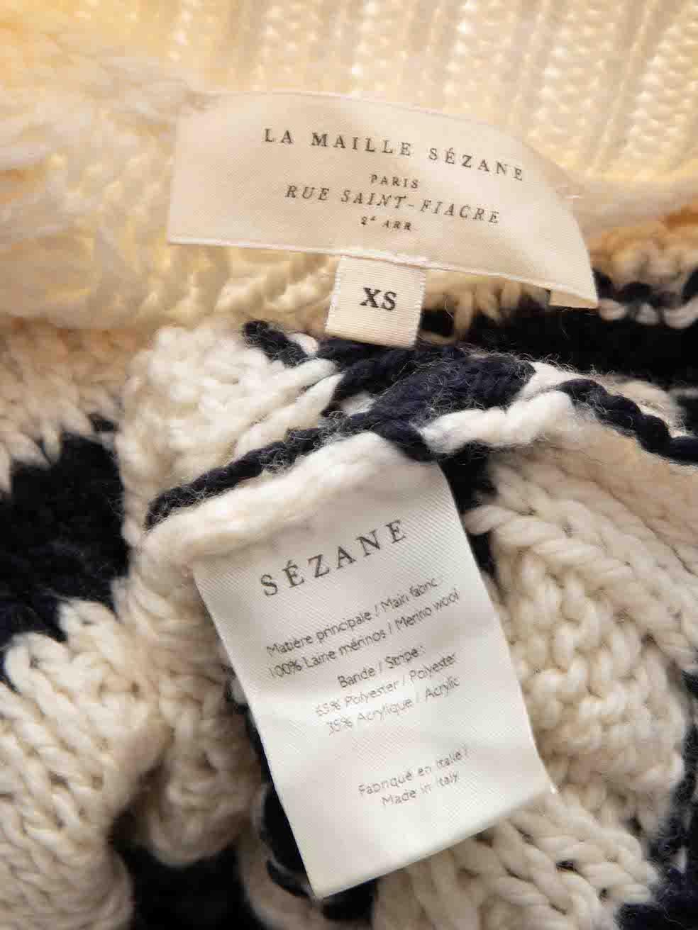 Women's Sézane Ecru Merino Wool Chunky Knit Stripe Jumper Size XS For Sale