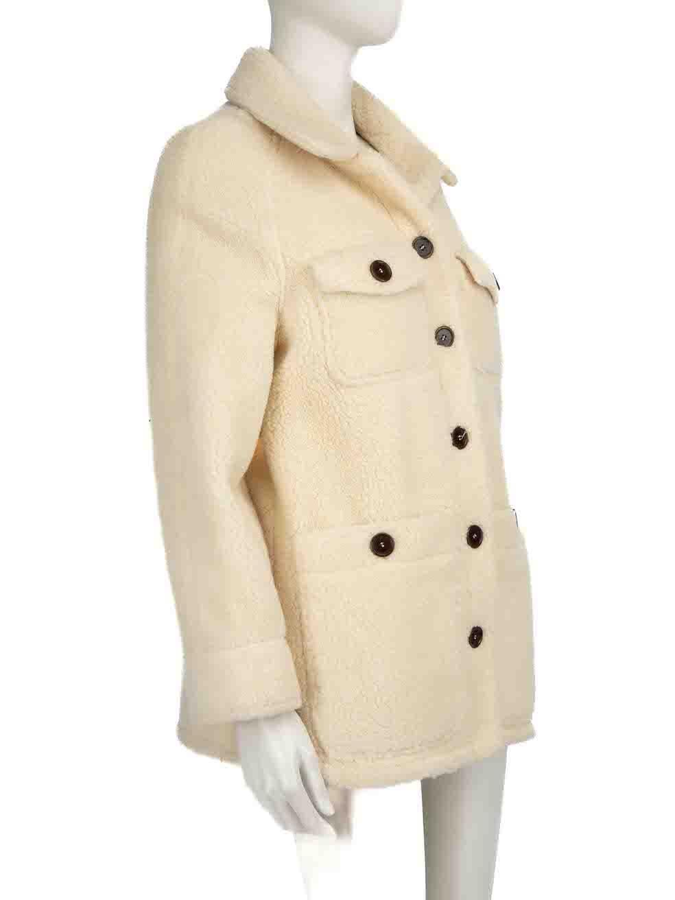 CONDITION is Very good. Minimal wear to jacket is evident. Minimal wear to the attachment of the centre front buttons where some of the stitching has come unthreaded on this used Sèzane designer resale item.
 
 
 
 Details
 
 
 Ecru
 
 Wool
 
 Borg