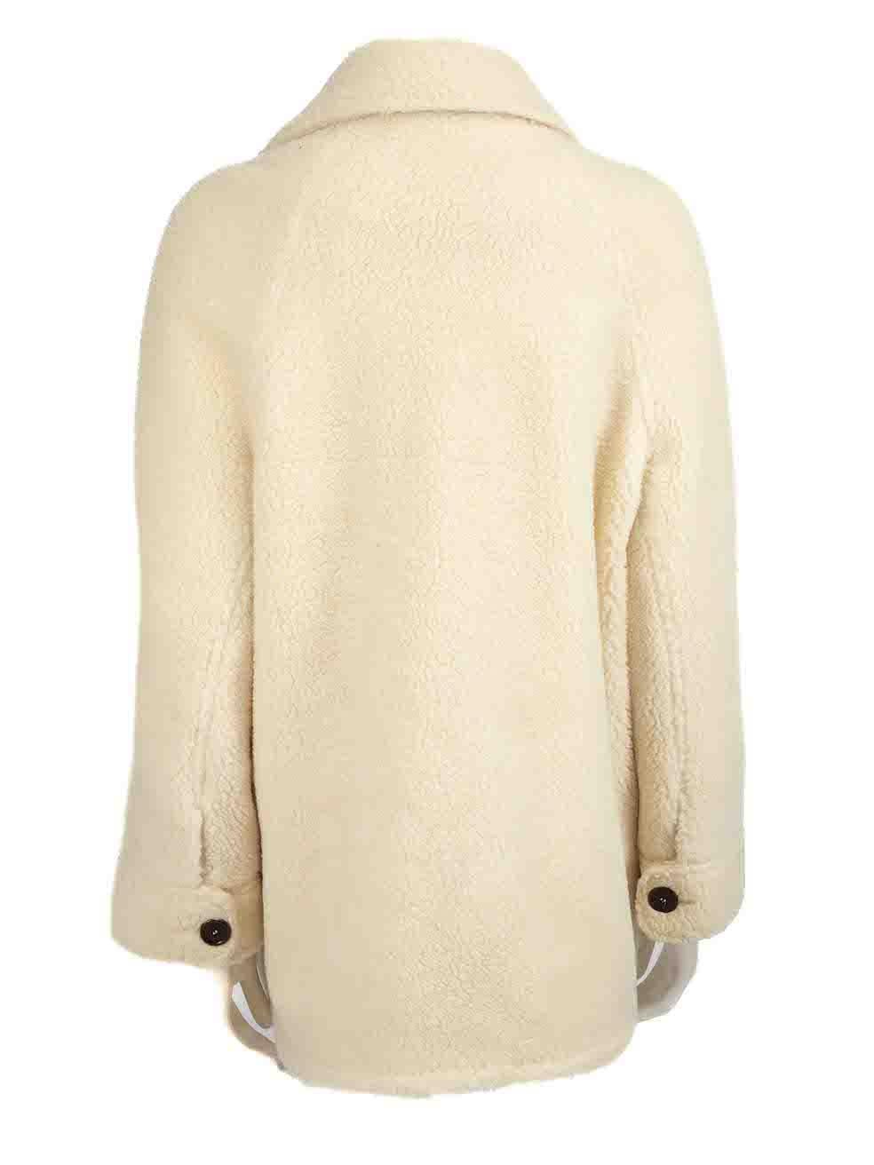 Sézane Ecru Wool Borg Fleece Jacket Size M In Good Condition For Sale In London, GB
