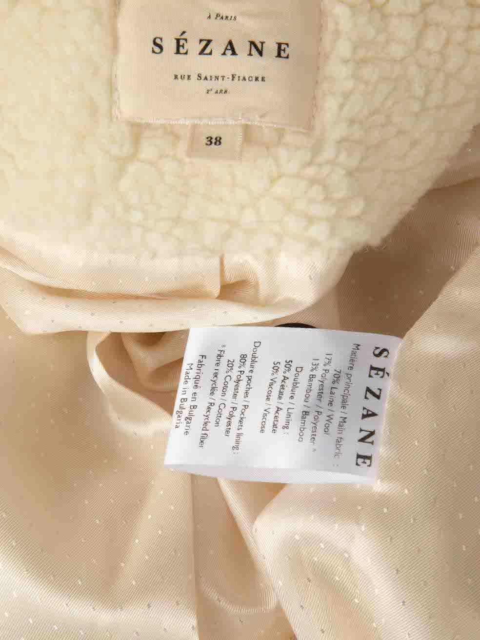 Sézane Ecru Wool Borg Fleece Jacket Size M For Sale 1