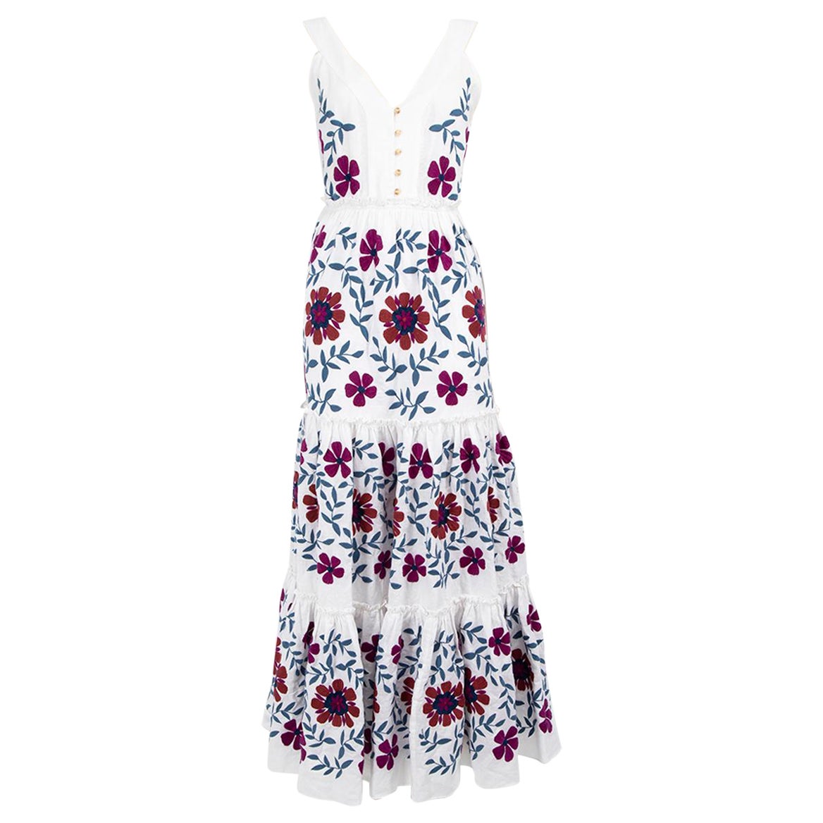 Sézane Floral Embroidered Sleeveless Maxi Dress Size S