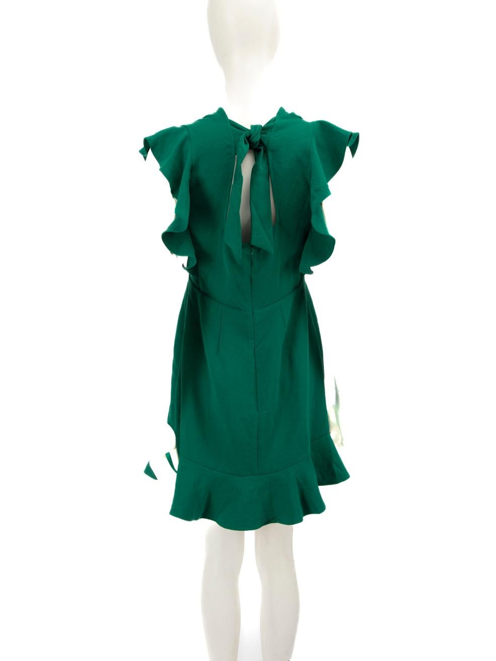 Sézane Green Lace Detail Ruffle Mini Dress Size M In Good Condition In London, GB