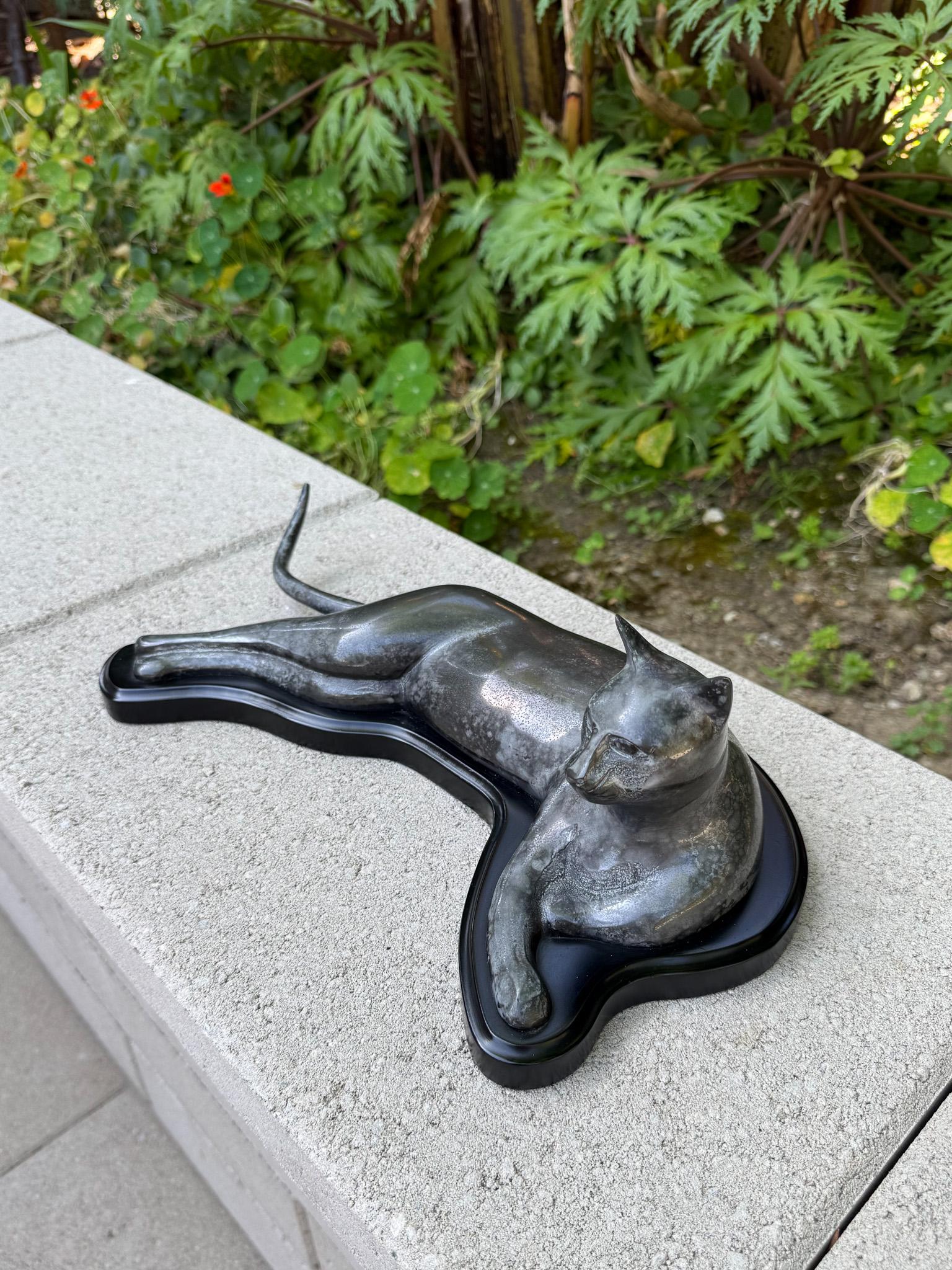 S.F. Bay Trading Bronze Egyptian Reclining Cat, 20th Century.