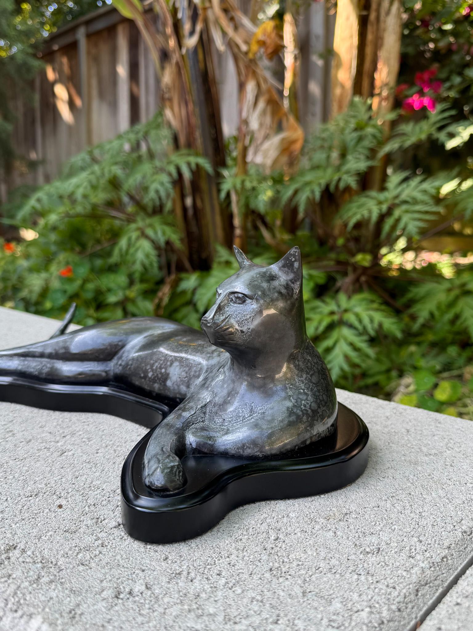 Korean S.F. Bay Trading Bronze Egyptian Reclining Cat, 20th Century For Sale