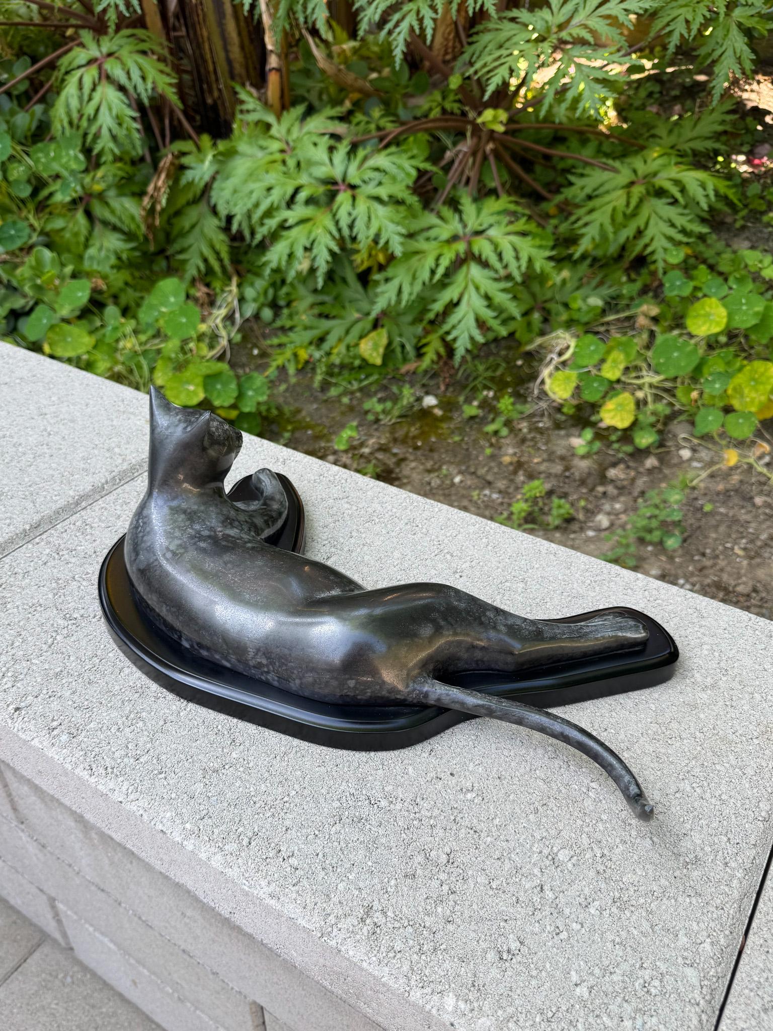 S.F. Bay Trading Bronze Egyptian Reclining Cat, 20th Century In Good Condition For Sale In San Juan Capistrano, CA