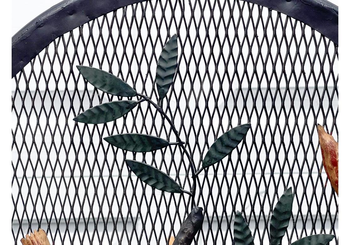 20th Century SF Bay Trading Decorative Wrought Iron 3-Part Firescreen With Birds