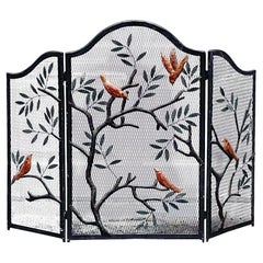 SF Bay Trading Decorative Wrought Iron 3-Part Firescreen With Birds