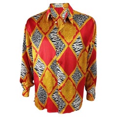Sfarzo Milano Vintage 80s Mens Rock n Roll Animal Print Satin Shirt, 1980s