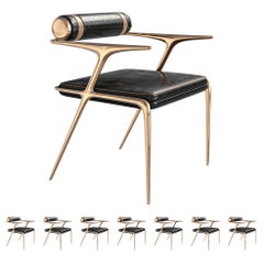 "Sfida" Chair, Set of Eight, with Bronze and Tailor Made Leather, Istanbul "Sfida" Chair, Set of Eight, with Bronze and Tailor Made Leather, Istanbul