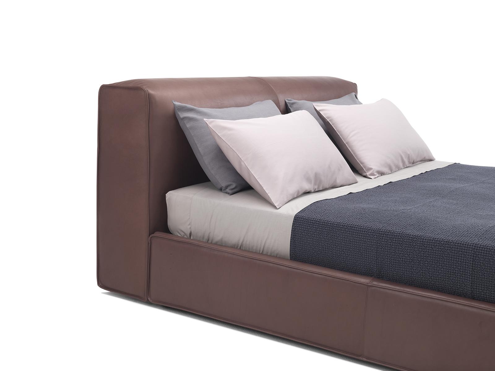 King size bed with generous size and strong shape. The thick headboard guarantees an undisputed comfort. Both the headboard and bed frame are in extraordinary Italian leather craftsmanship with turned stitching leather.

Note: This is a display