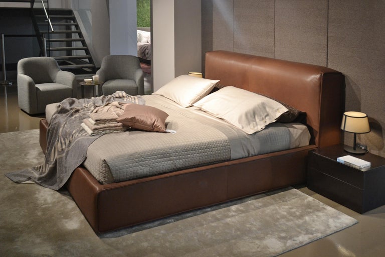 'SFORZA' Luxury King Size Bed with Premium Brown Leather Headboard and ...