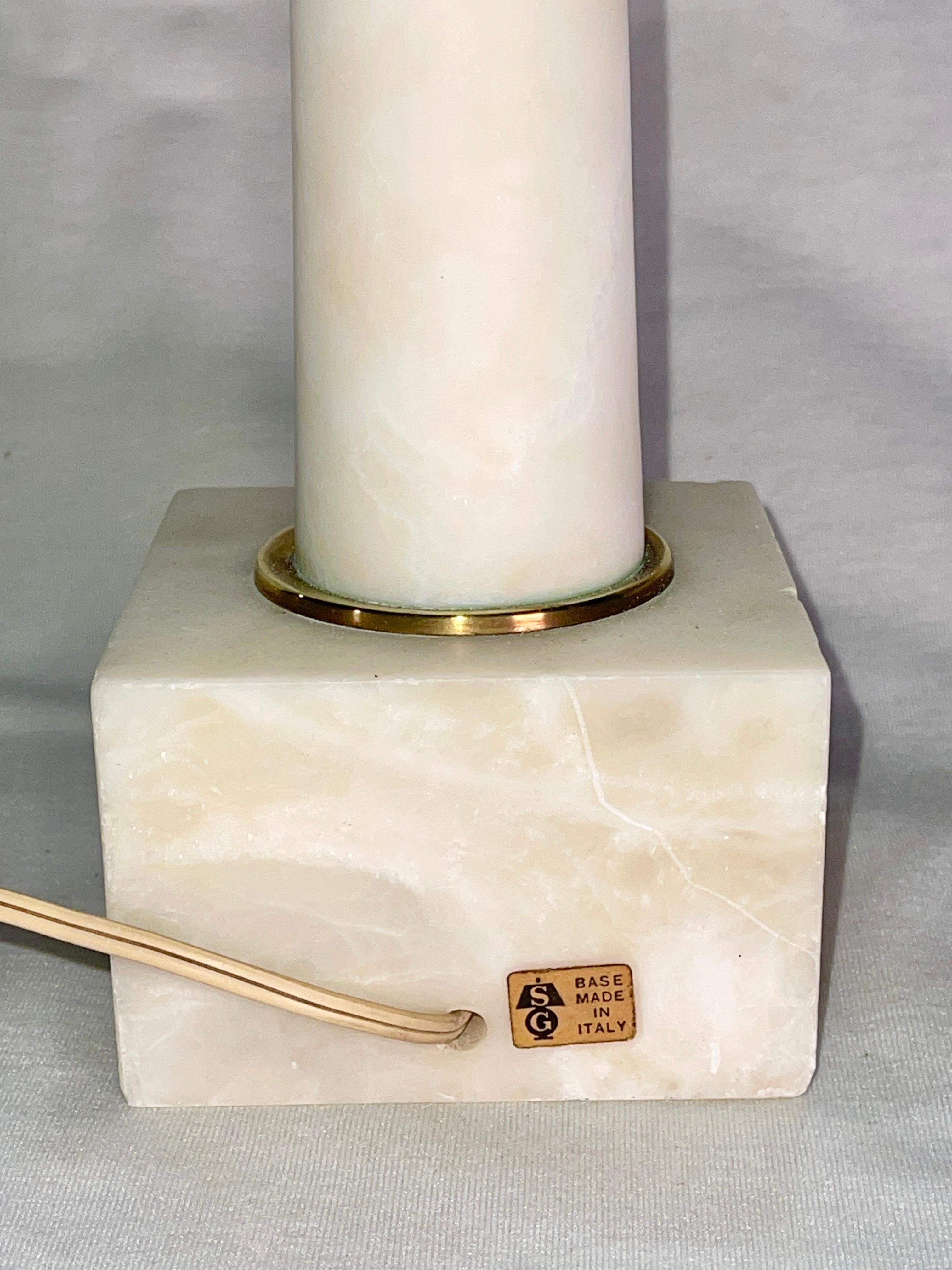 Mid-20th Century SG Italian Alabaster & Brass Table Lamp For Sale