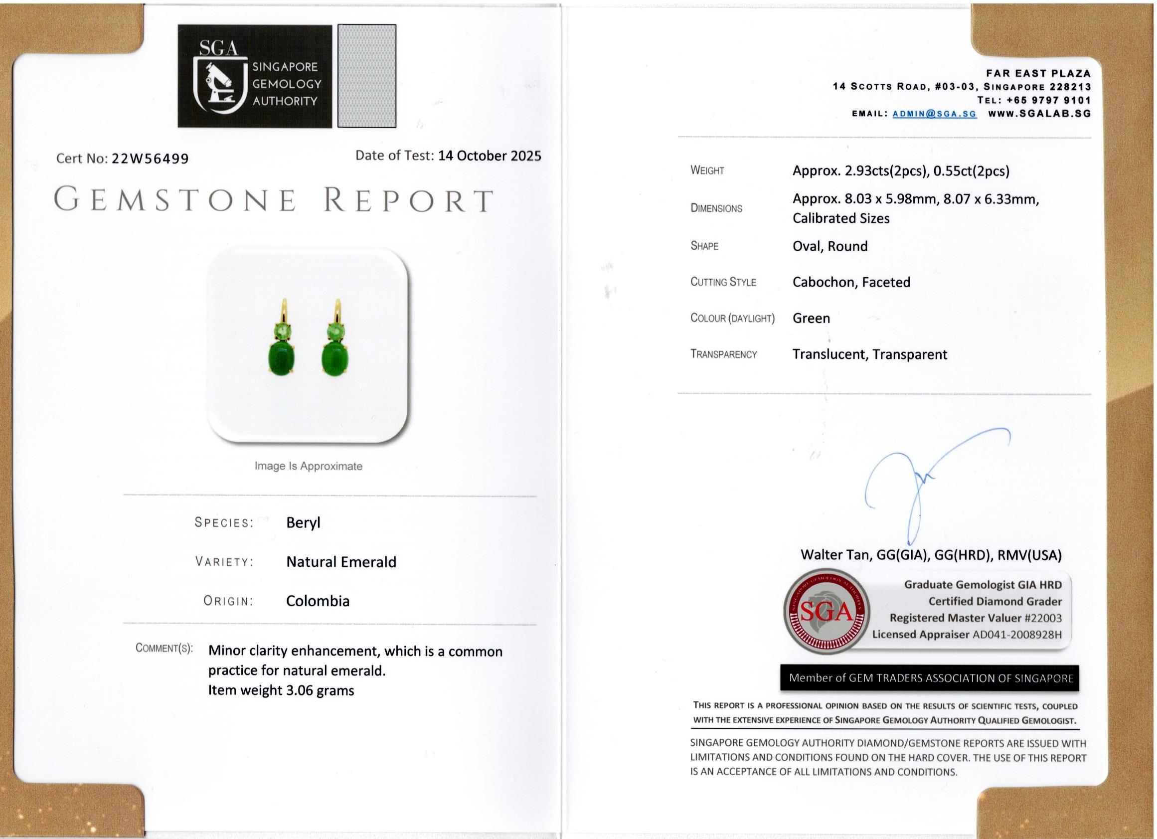 SGA Natürlicher kolumbianischer Smaragd Hebelohrringe aus 18 Karat Gold im Angebot 5