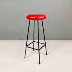 Tabourets hauts italiens mid-century modern en métal noir mat avec sièges colorés 1960