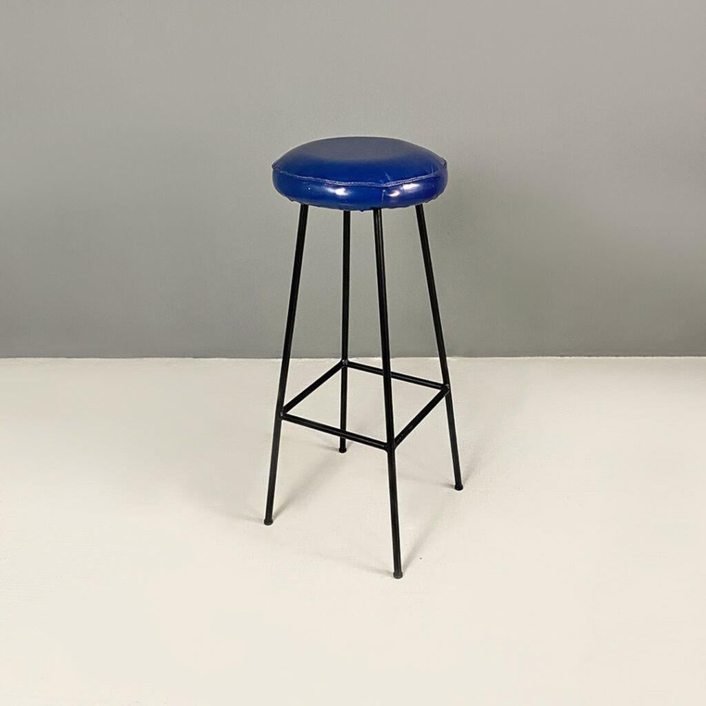 Mid-Century Modern Tall matte black metal stools with colored seats, 1960s For Sale