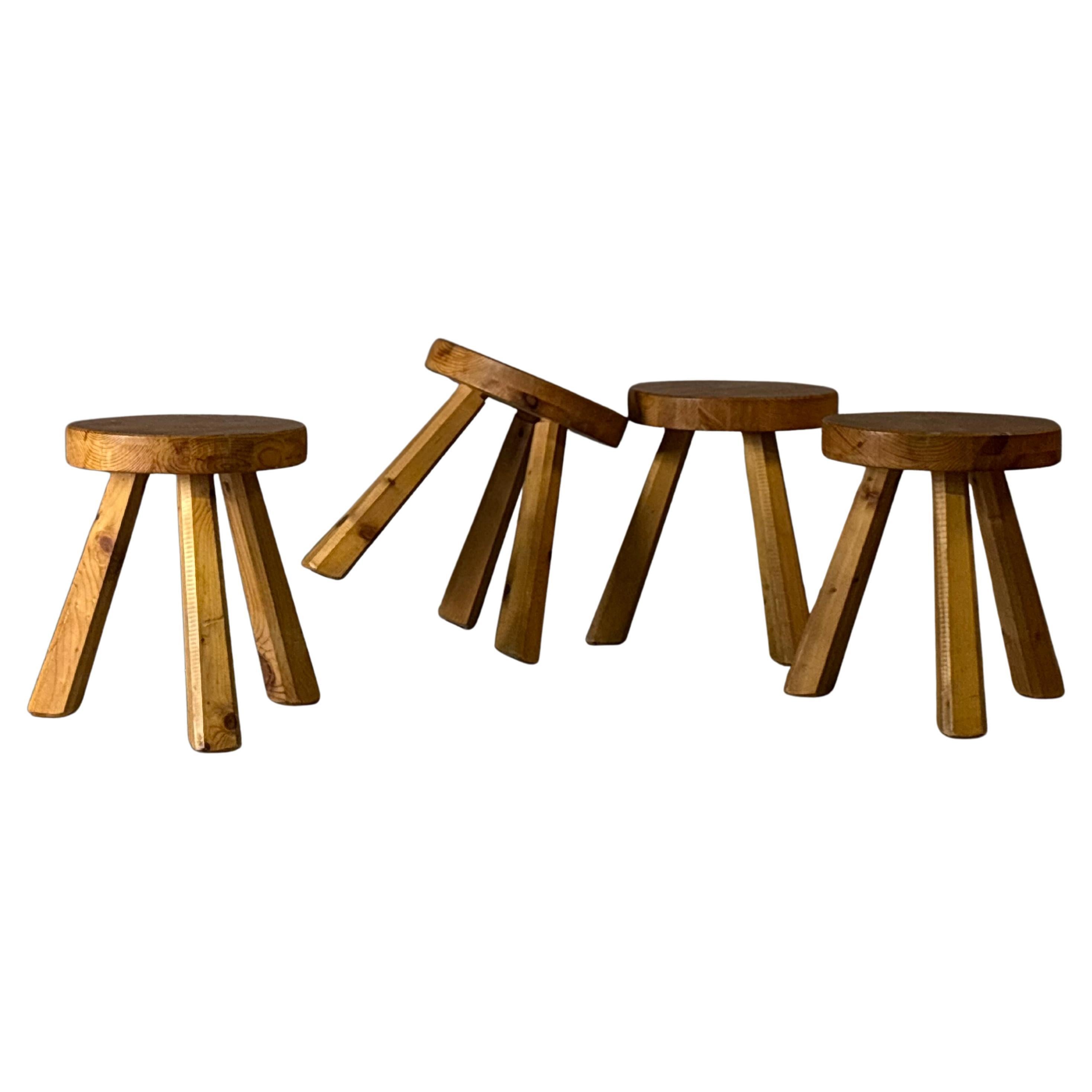 Wooden stools, 1980s, set of 4