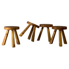Holzhocker, 1980er Jahre, Satz von 4