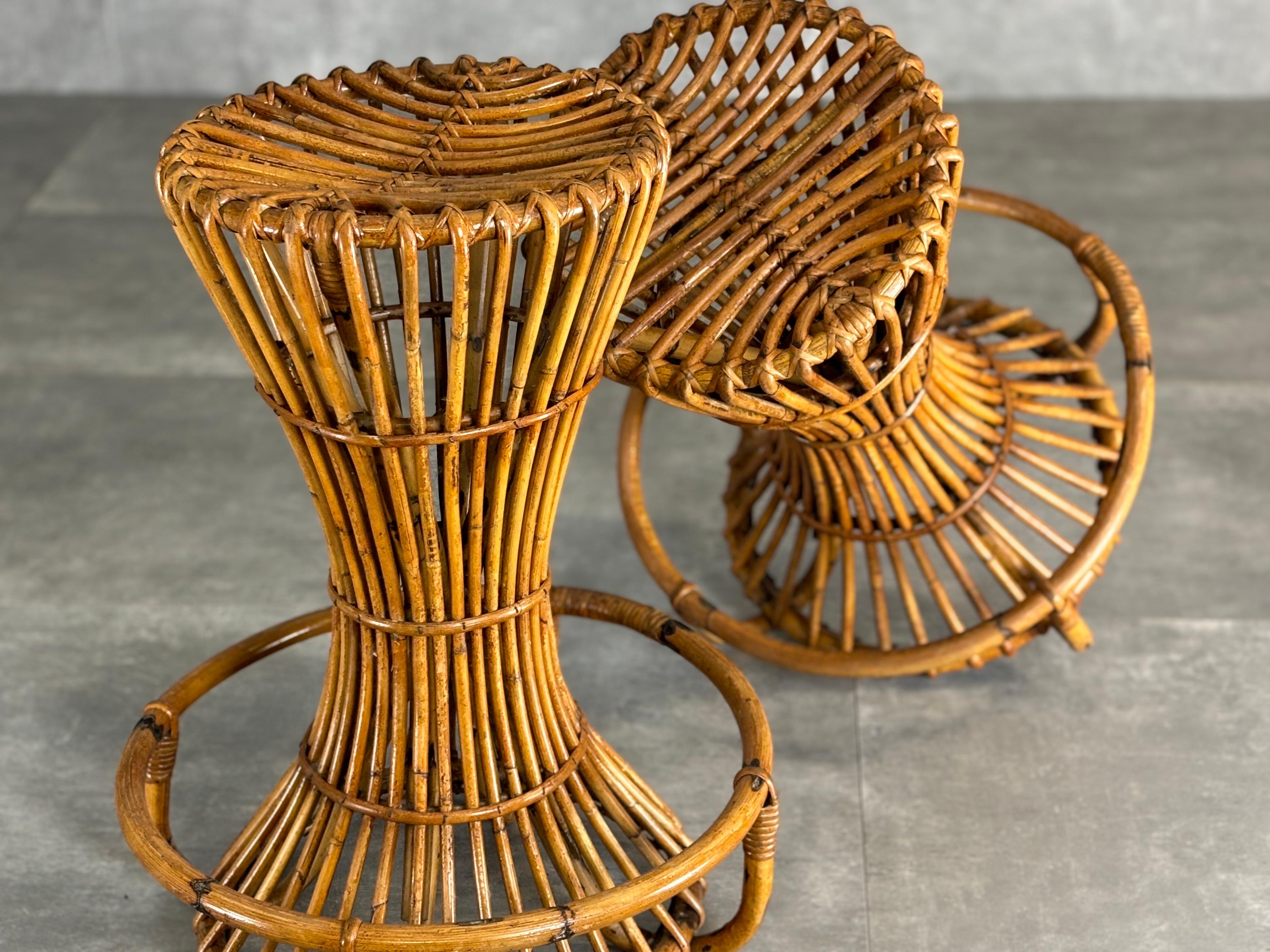 Wicker stools, 1960s, set of 2 In Good Condition For Sale In Quarrata, IT