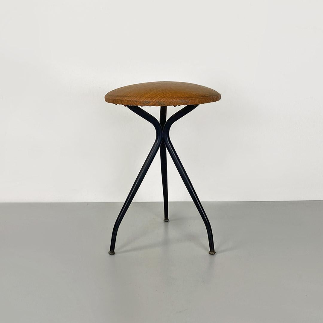 Italian brown leatherette and black metal stools, 1950s For Sale 1