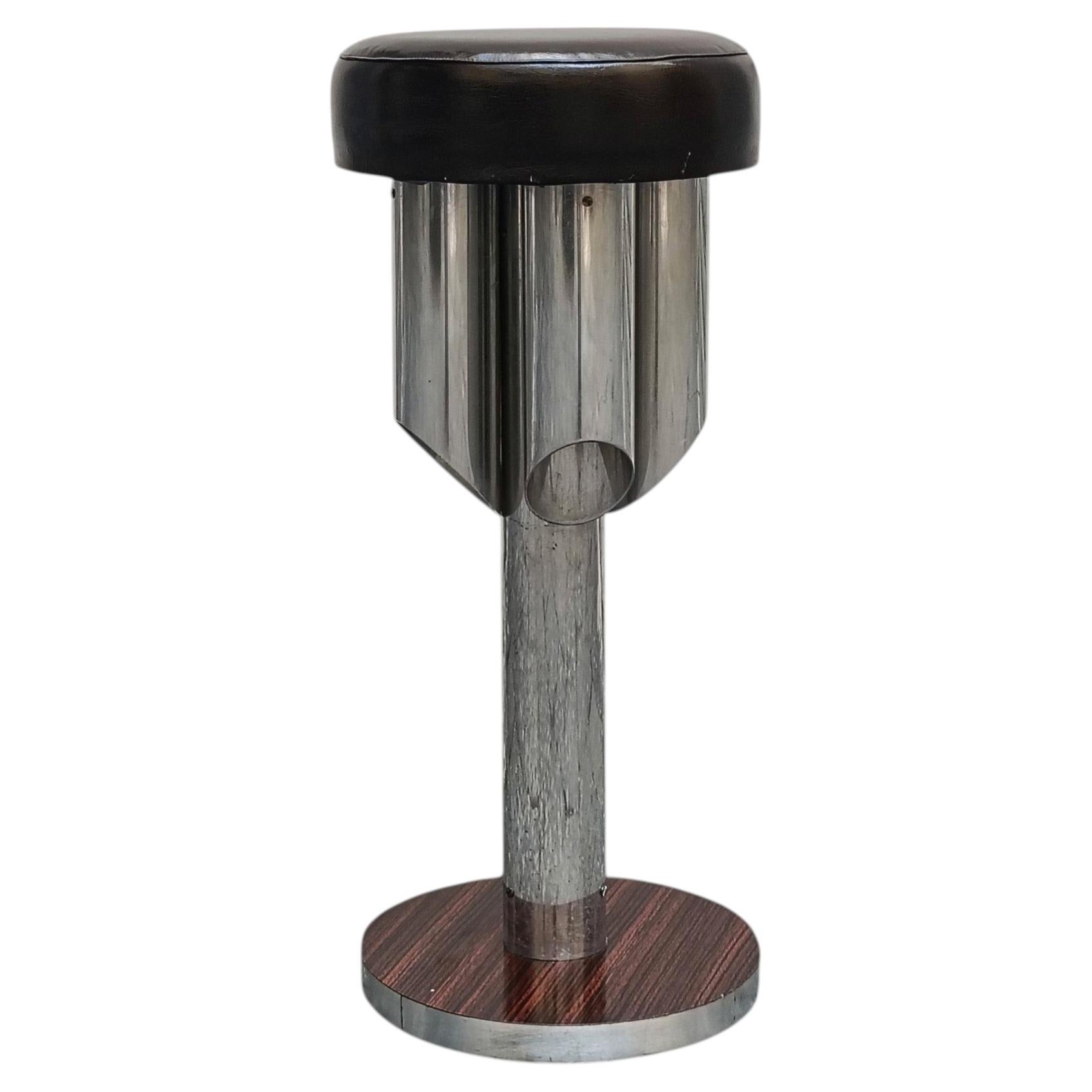 1970s Italian Mid-Century Modern Chrome and Leather Bar Stool