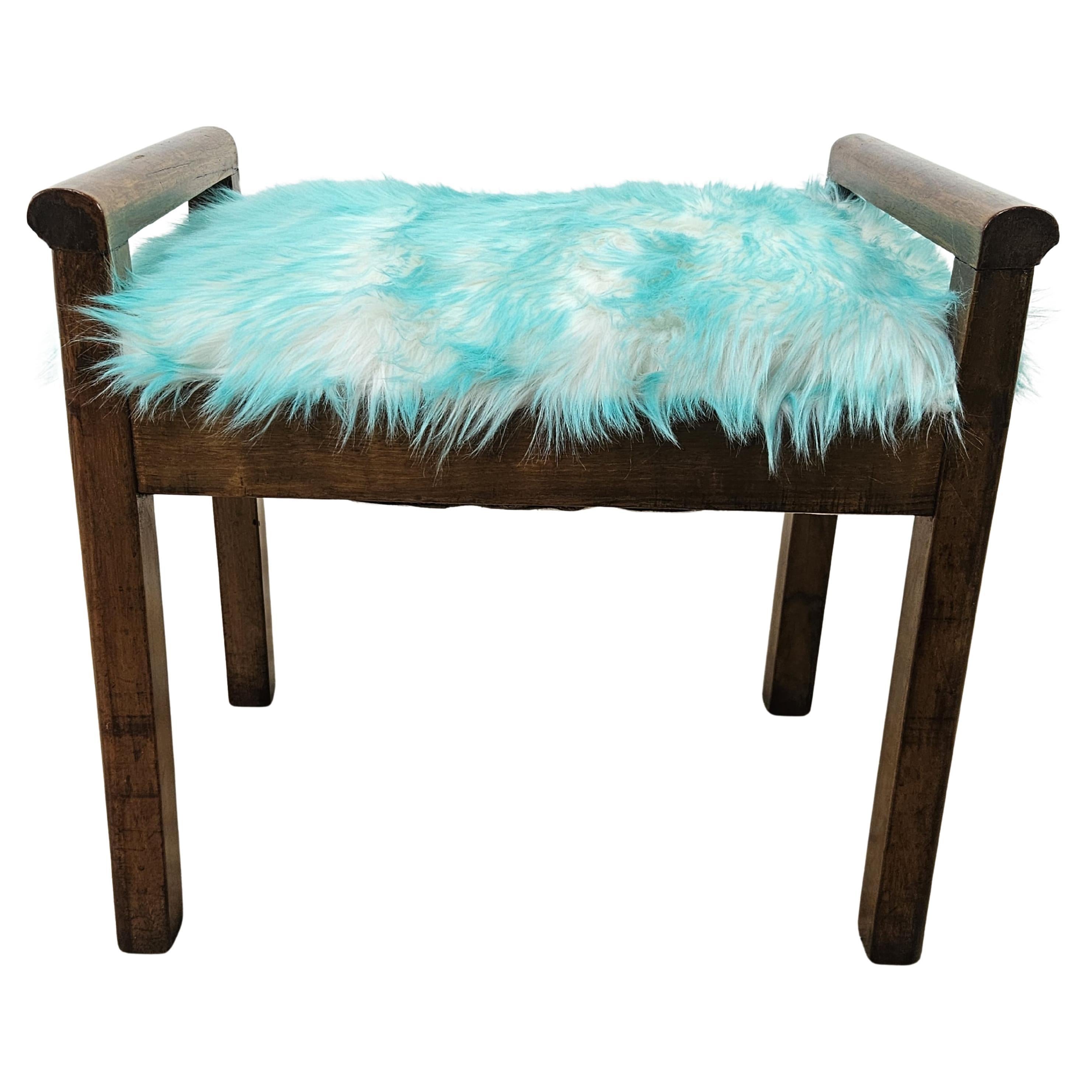Art Deco walnut upholstered fur stool 20th century