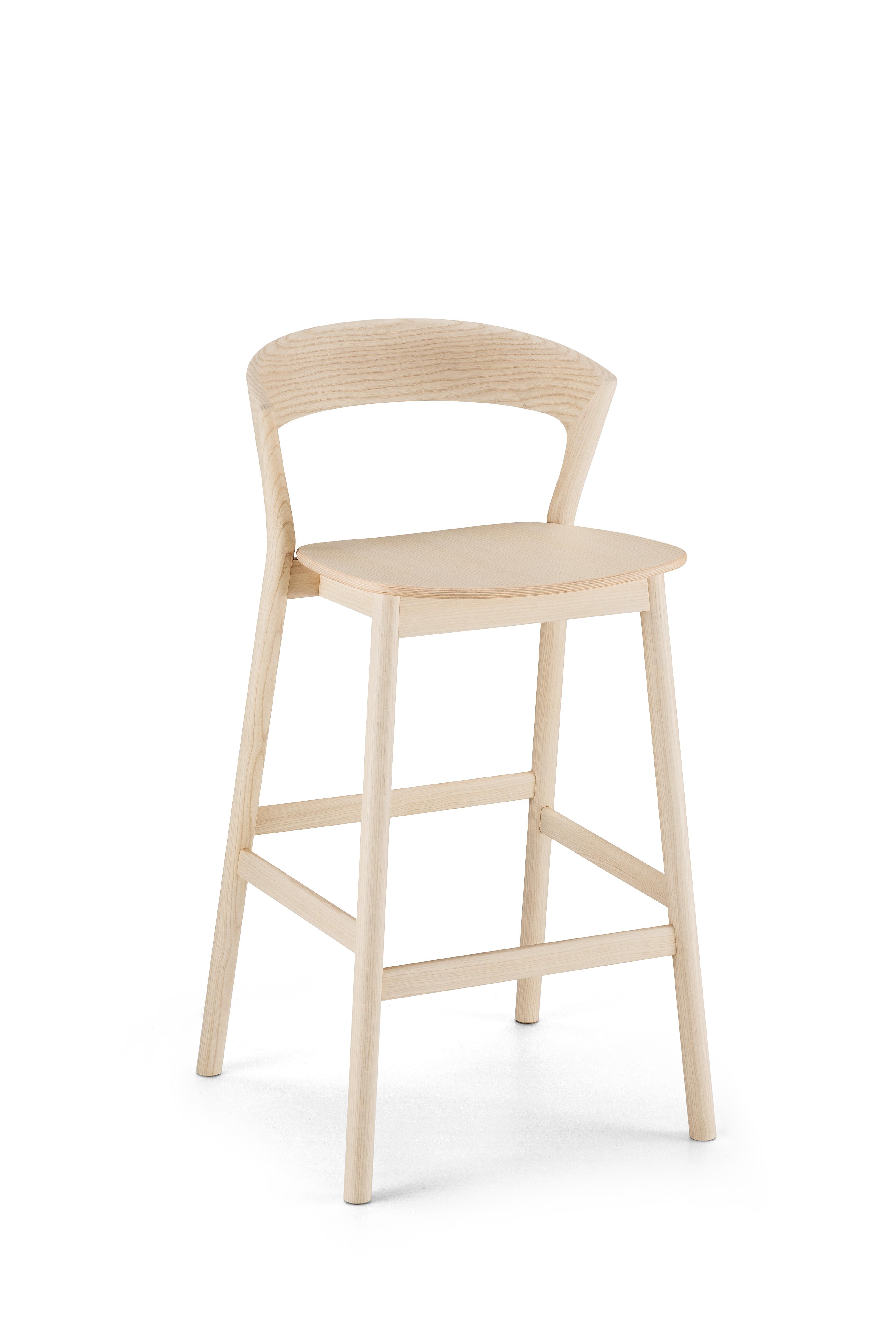 Modern Edith Stool in Solid Ash Varnish and wood  Seat by Massimo Broglio For Sale