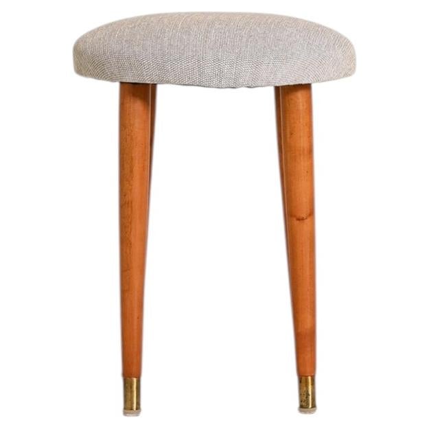 Upholstered teak stool, 1950s For Sale