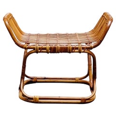 Rattan and Wicker Stool, Italy 1960s