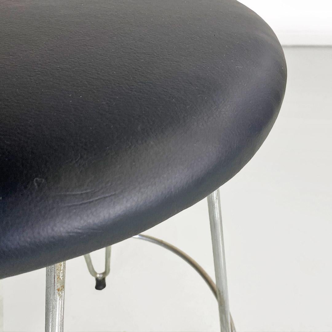 Italian modern black imitation leather and steel stool, 1970s For Sale 1
