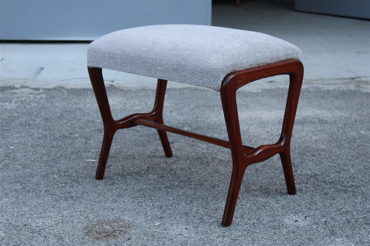 Delightful Italian Stool from the second half of the 21st century made of Mahogany wood and gray velvet fabric, totally restored, elegance and design make it the star.