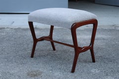 Mid-century Mahogany and Gray Velvet Stool Carlo De Carli Style 1950s