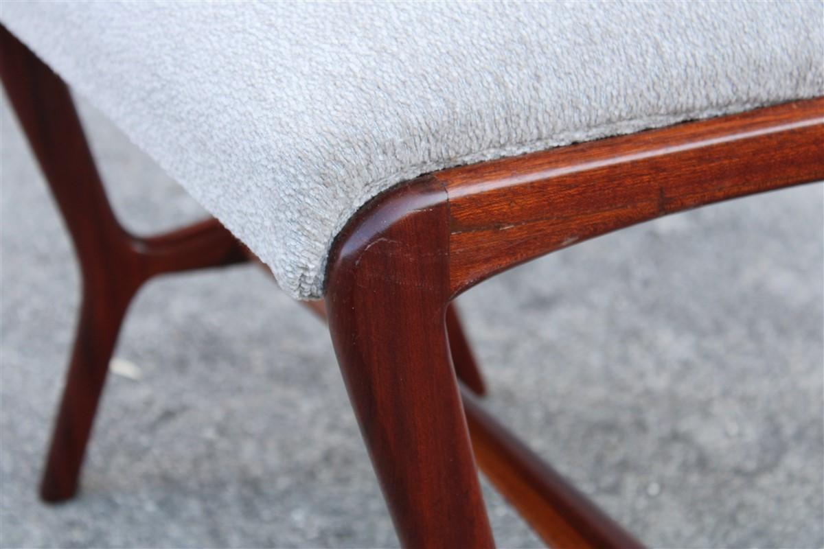 Mid-century Mahogany and Gray Velvet Stool Carlo De Carli Style 1950s  In Good Condition For Sale In Palermo, Sicily