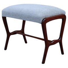 Mid-century Mahogany and Gray Velvet Stool Carlo De Carli Style 1950s 