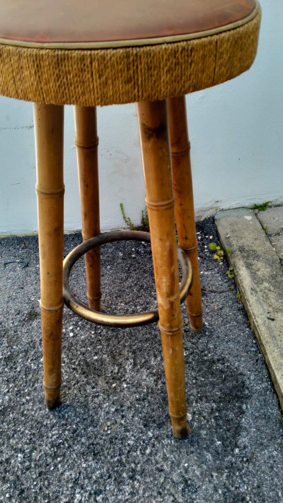 Italian Mid-Century Modern Bambu Stool  For Sale