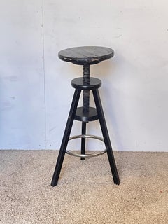 Height adjustable stool with screw mechanism made of wood and metal, 1970s