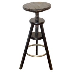 Height adjustable stool with screw mechanism made of wood and metal, 1970s