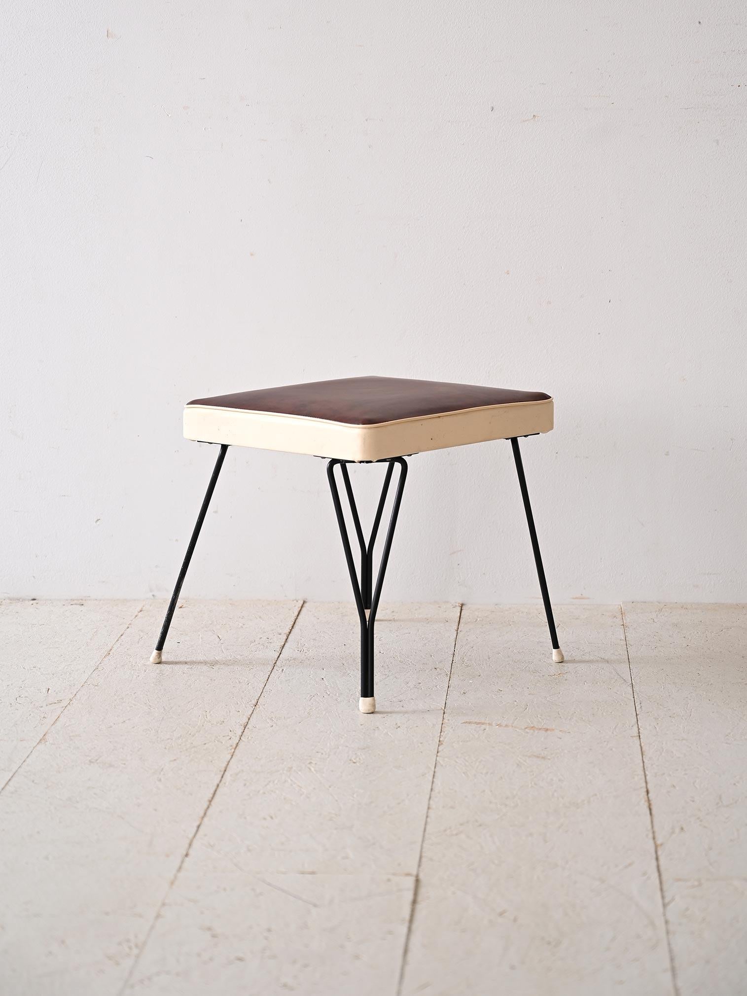 Vintage Scandinavian pouf.                                                                                                                                                                                       This vintage stool features a frame with