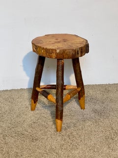Rustic Natural Wood Stool - Unique Handcrafted Piece, Italy, 1980s