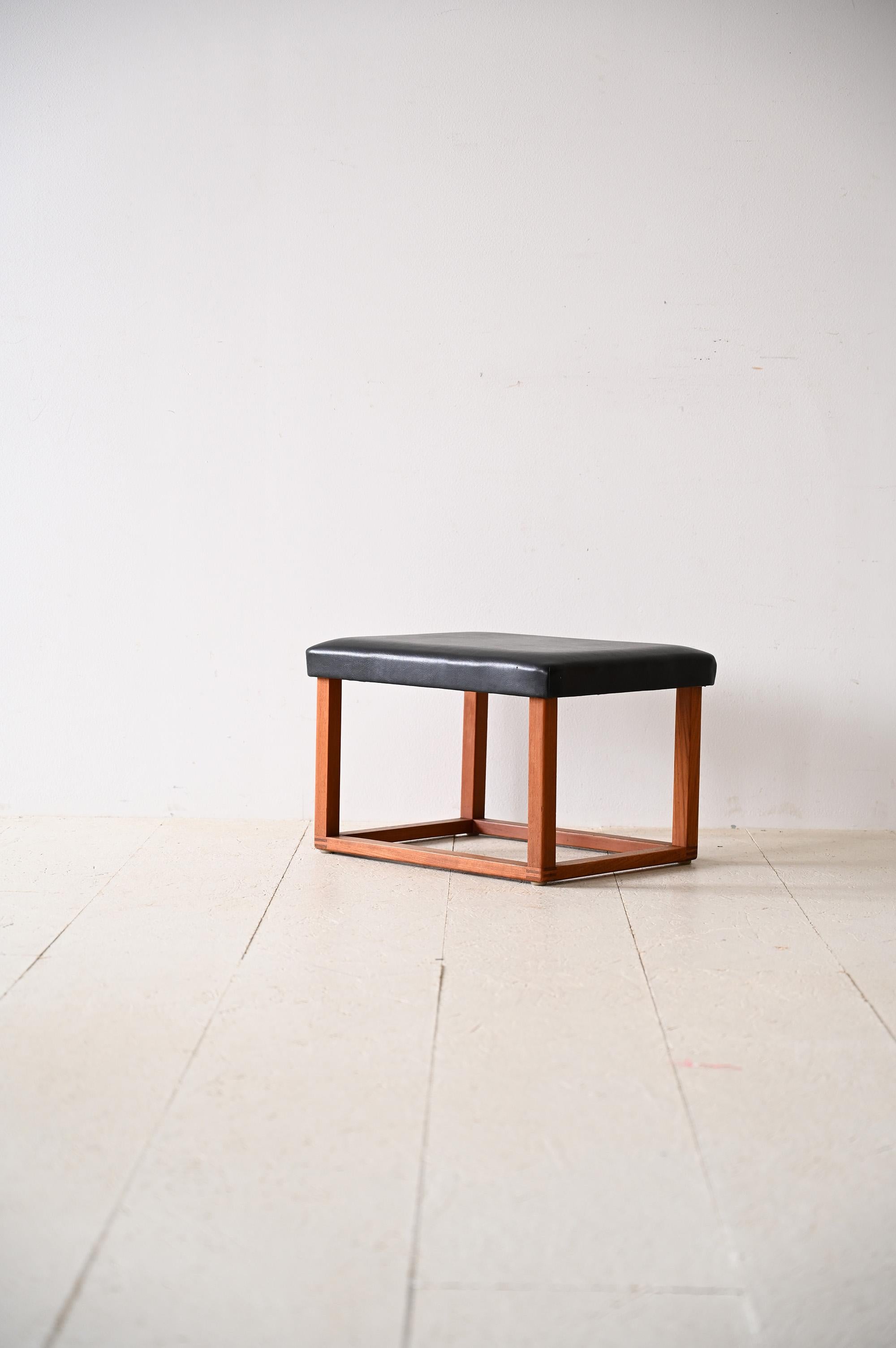 Scandinavian Modern Scandinavian 1960s teak stool - Faux leather seat For Sale